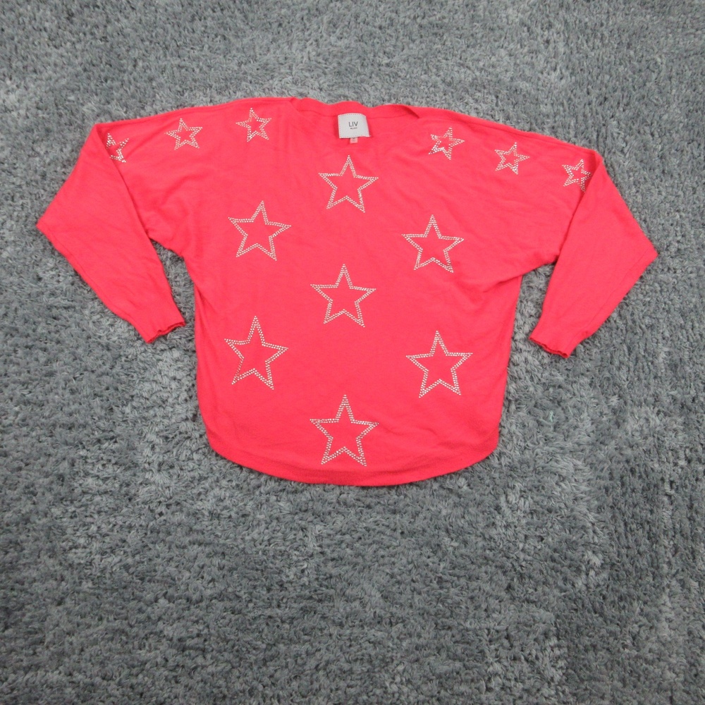 LIV Milano Sweater Womens Medium Star Studded Long Sleeve Pullover Lightweight